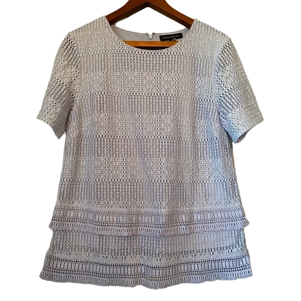 Banana Republic Light Lavender Peplum Short Sleeved Top with Fringe